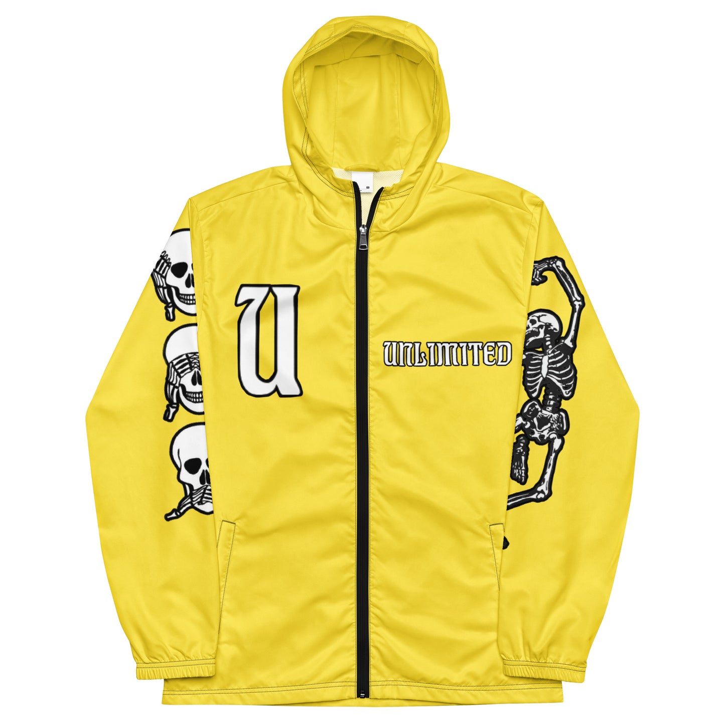 Unlimited Skeleton hands no evil yellow Men’s windbreaker
