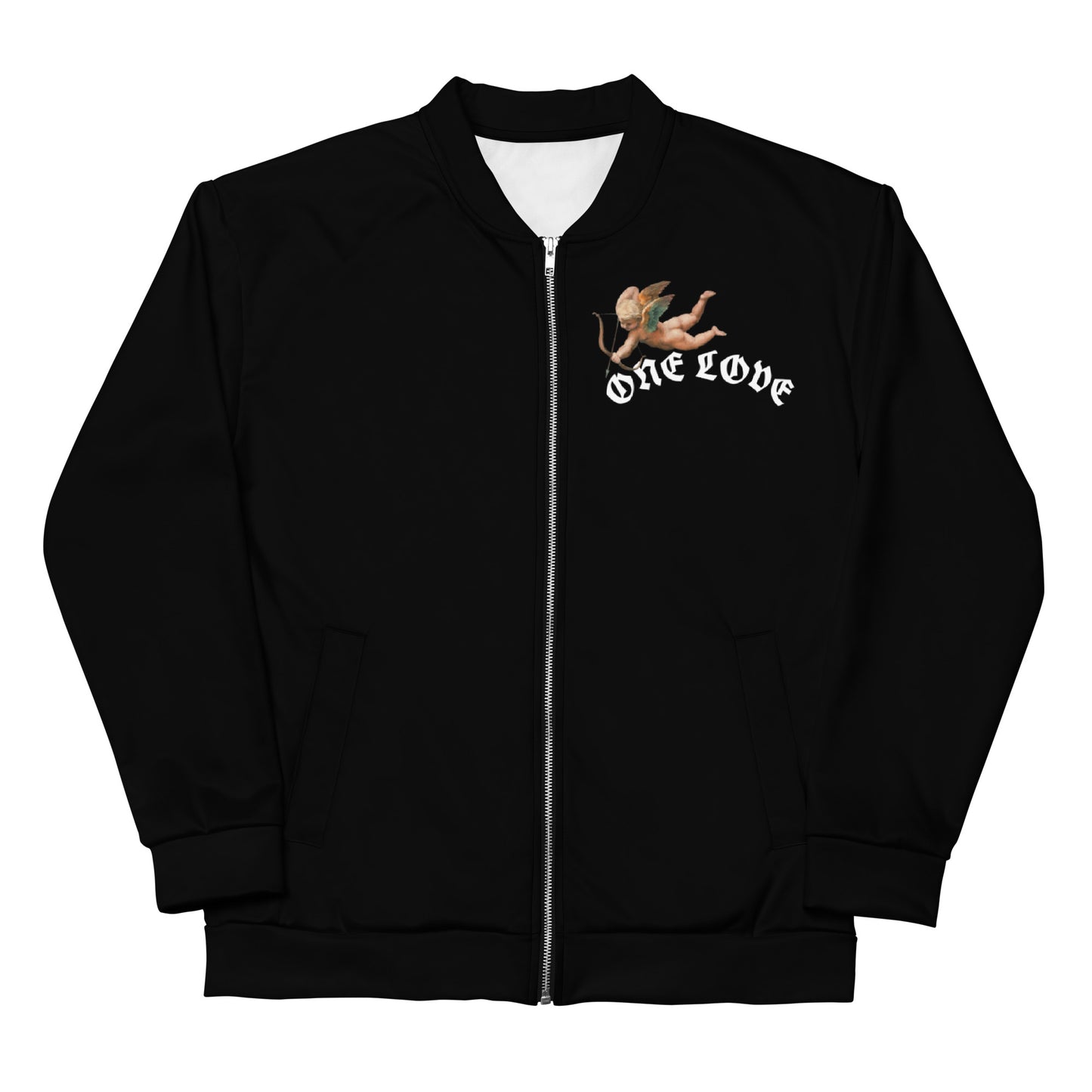 One Love Cupid black Unisex Bomber Jacket
